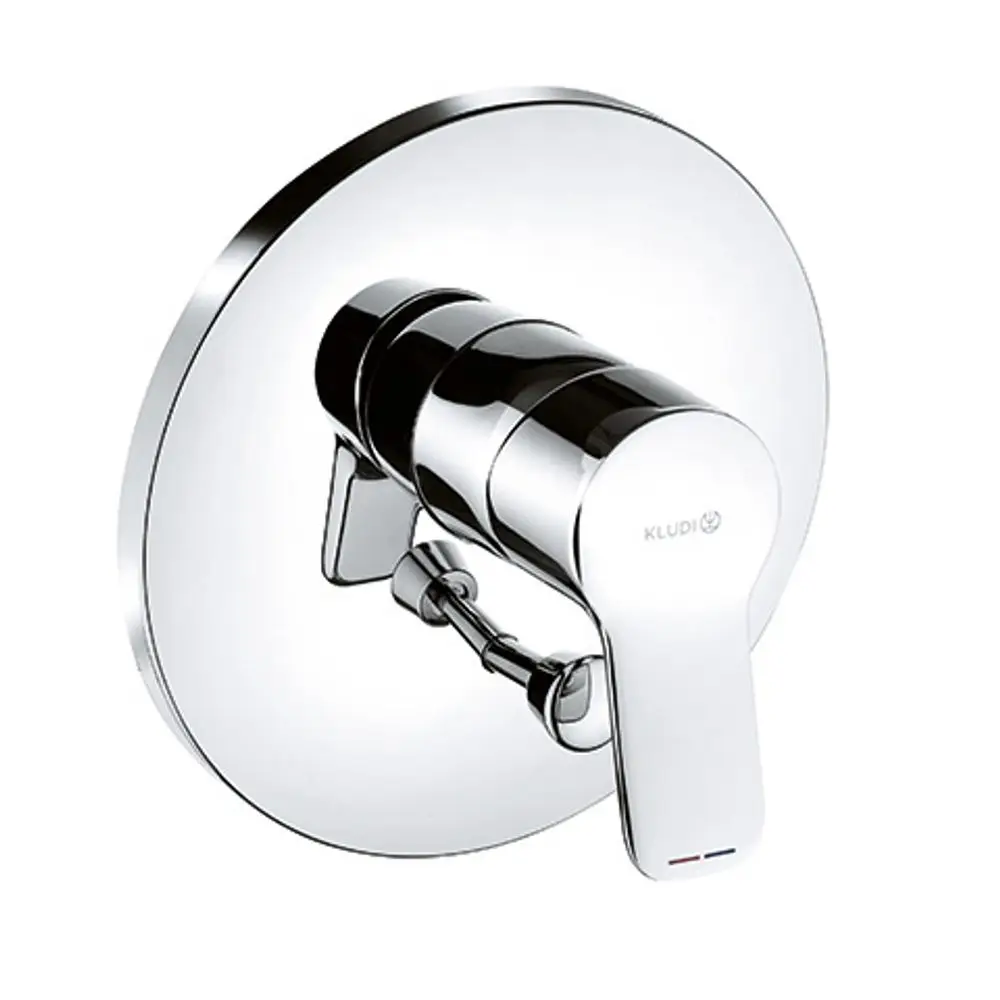 Kludi Mischbatterie in chrom, rundes Wandmontage-Design mit Hebel zum Einstellen von Wasserfluss und Temperatur, geeignet für Badezimmer oder Dusche.